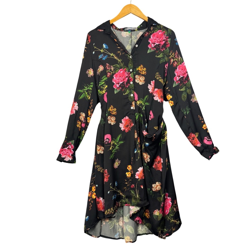 Alembika Dress Womens 1 Black Moody Floral Long Sleeve Popover Midi V Neck Chic